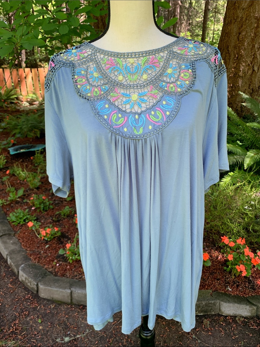 Moa Moa Bohemian Embroidered Yoke Top  NWT